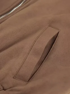 Blouson bomber femme en suédine camel - Fermeture éclair rétro ourlet élastique coupe décontractée - Style streetwear décontracté printemps 2026