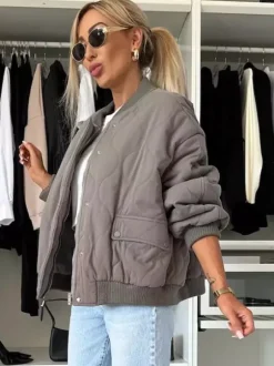 Blouson bomber matelassé noir oversize manteau streetwear rembourré pour femme 2026