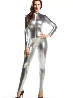 Body argenté pour adultes Catsuit métallique brillant sexy pour femme