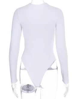 Body Abricot Léger Manches Longues Passepoil Stretch Encolure Crantée Sexy Top En Coton Pour Les Femmes