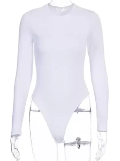 Body Abricot Léger Manches Longues Passepoil Stretch Encolure Crantée Sexy Top En Coton Pour Les Femmes