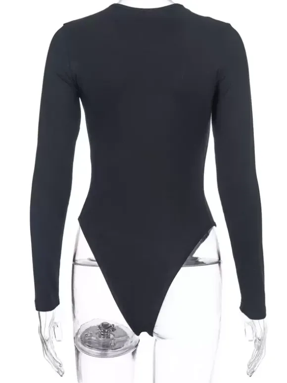 Body Abricot Léger Manches Longues Passepoil Stretch Encolure Crantée Sexy Top En Coton Pour Les Femmes