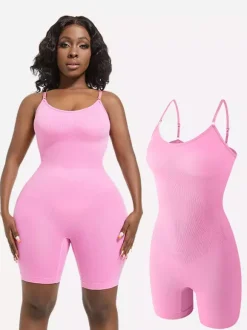 Body gainant mi-cuisses à fines bretelles spaghetti sans coutures