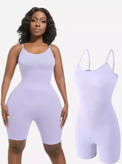 Body gainant mi-cuisses à fines bretelles spaghetti sans coutures