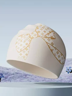 Bonnet de bain en silicone extensible imperméable à motif n艙ud papillon grande taille pour femmes aux cheveux longs