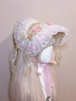 Bonnet Lolita accessoire de coiffure bandeau à fleurs rose clair chapeau