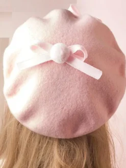 Bonnet Lolita Doux Noeud Laine Pom Pom Lolita Déguisements Halloween