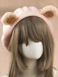 Bonnet Lolita en laine avec oreille d'ours mignon
