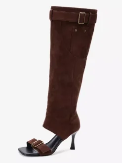 Bottes à talons hauts en daim tongs sandales à détails de boucle