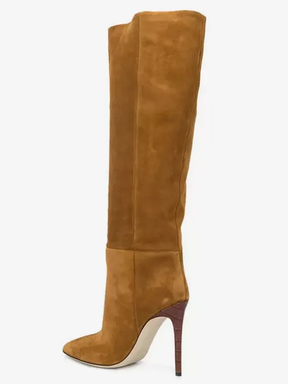 Bottes à Talons Hauts Femme en Cuir Synthétique avec Bout Rond Unicolore