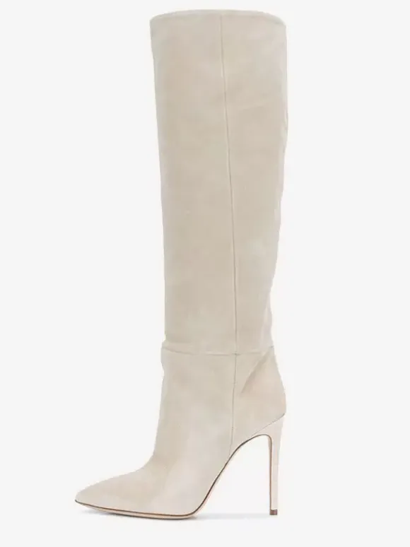 Bottes à Talons Hauts Femme en Cuir Synthétique avec Bout Rond Unicolore