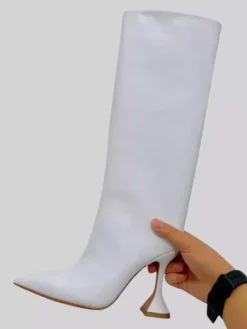 Bottes à talons hauts pour femmes motif serpent jaune bout pointu talon mi-mollet
