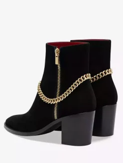 Bottes à talons hauts pour hommes bottes Chelsea en cuir suédé noir chaînes à bout pointu bottes de robe de bal de fête