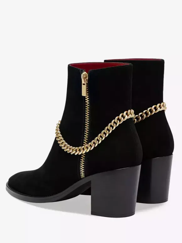 Bottes à talons hauts pour hommes bottes Chelsea en cuir suédé noir chaînes à bout pointu bottes de robe de bal de fête