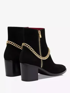 Bottes à talons hauts pour hommes bottes Chelsea en cuir suédé noir chaînes à bout pointu bottes de robe de bal de fête