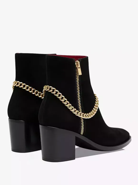 Bottes à talons hauts pour hommes bottes Chelsea en cuir suédé noir chaînes à bout pointu bottes de robe de bal de fête