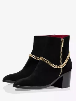 Bottes à talons hauts pour hommes bottes Chelsea en cuir suédé noir chaînes à bout pointu bottes de robe de bal de fête