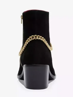 Bottes à talons hauts pour hommes bottes Chelsea en cuir suédé noir chaînes à bout pointu bottes de robe de bal de fête
