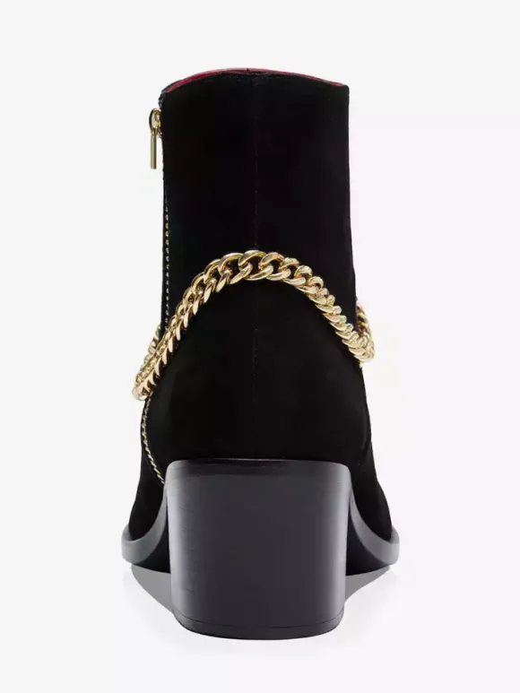 Bottes à talons hauts pour hommes bottes Chelsea en cuir suédé noir chaînes à bout pointu bottes de robe de bal de fête