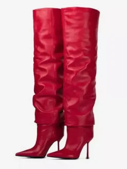 Bottes à talons hauts rouges à bout pointu Bottes hautes à bout pointu et souples
