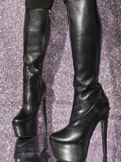 Bottes au genou à plateforme en cuir PU pour femmes à talon aiguille