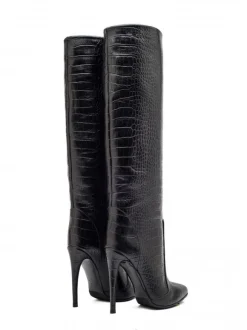 Bottes au Genou à Talons Hauts Femme avec Bout Rond Unicolore