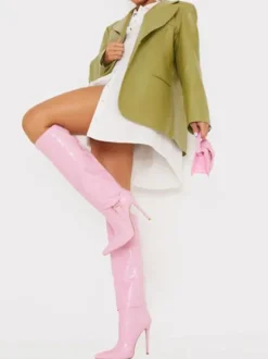 Bottes au Genou à Talons Hauts avec Bout Pointu Unicolore