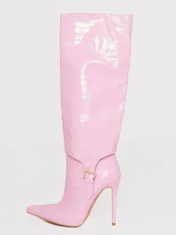 Bottes au Genou à Talons Hauts avec Bout Pointu Unicolore