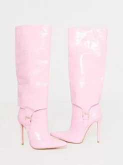 Bottes au Genou à Talons Hauts avec Bout Pointu Unicolore