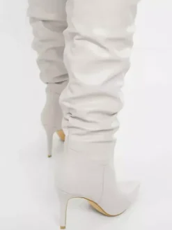 Bottes au Genou à Talons Hauts avec Bout Pointu en Cuir Synthétique Unicolore