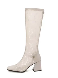 Bottes au Genou Femme à Talons Hauts avec Bout Carré en Cuir Synthétique Imprimés