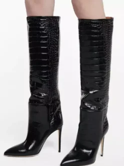 Bottes au Genou Femme à Talons Hauts avec Bout Pointu en Cuir Synthétique Unicolore