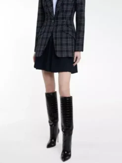 Bottes au Genou Femme à Talons Hauts avec Bout Pointu en Cuir Synthétique Unicolore