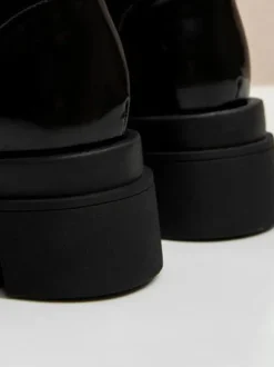 Bottes au Genou Noir Bout Rond Bretelles Réglables Flatforms Quotidien Décontracté Bottes pour Femmes