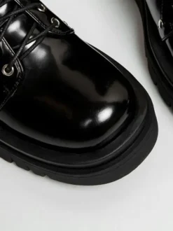 Bottes au Genou Noir Bout Rond Bretelles Réglables Flatforms Quotidien Décontracté Bottes pour Femmes