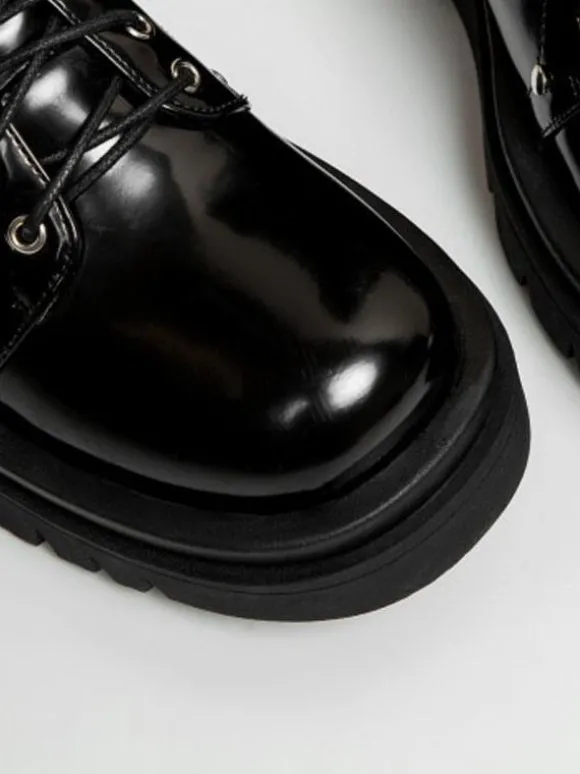 Bottes au Genou Noir Bout Rond Bretelles Réglables Flatforms Quotidien Décontracté Bottes pour Femmes