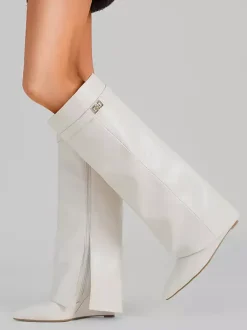 Bottes au genou pour femmes en cuir PU avec détails en métal Bottes hautes au genou