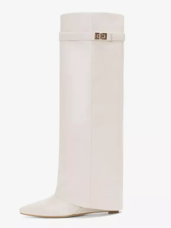 Bottes au genou pour femmes en cuir PU avec détails en métal Bottes hautes au genou