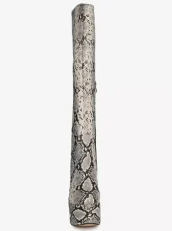 Bottes au genou Python bout rond imprimé serpent talon épais bottes au genou pour les femmes