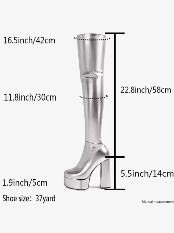 Bottes au-dessus du genou à plateforme métallique bottes sexy à talons hauts et cuissardes