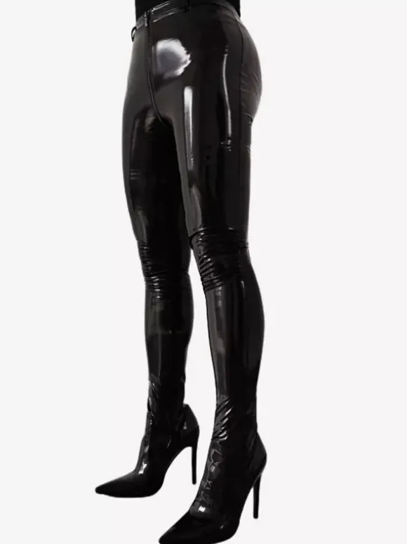 Bottes au-dessus du genou en cuir PU à talon aiguille pour femmes