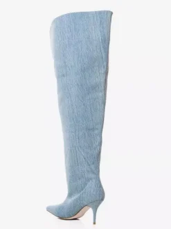 Bottes au-dessus du genou pour femmes bottes en jean à bout pointu mollet large cuissardes hautes