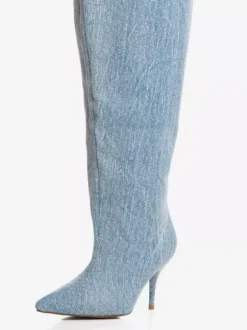 Bottes au-dessus du genou pour femmes bottes en jean à bout pointu mollet large cuissardes hautes