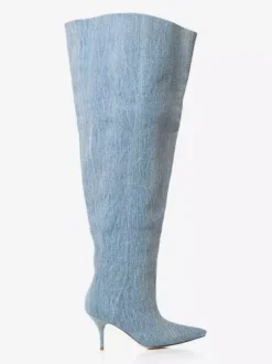 Bottes au-dessus du genou pour femmes bottes en jean à bout pointu mollet large cuissardes hautes