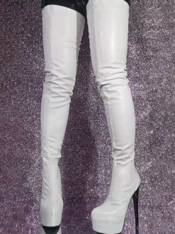 Bottes blanches sexy au-dessus du genou bottes hautes à talons aiguilles