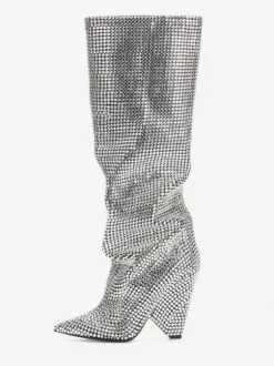 Bottes Brillant Femmes Élégants Talon Conique Bottes Mi-haut