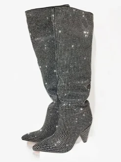 Bottes Brillant Femmes Élégants Talon Conique Bottes Mi-haut