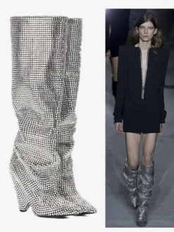 Bottes Brillant Femmes Élégants Talon Conique Bottes Mi-haut