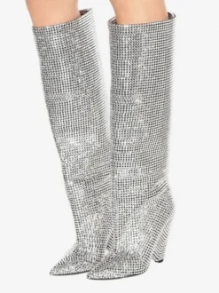Bottes Brillant Femmes Élégants Talon Conique Bottes Mi-haut