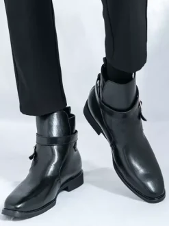 Bottes Chelsea pour hommes en cuir PU noir